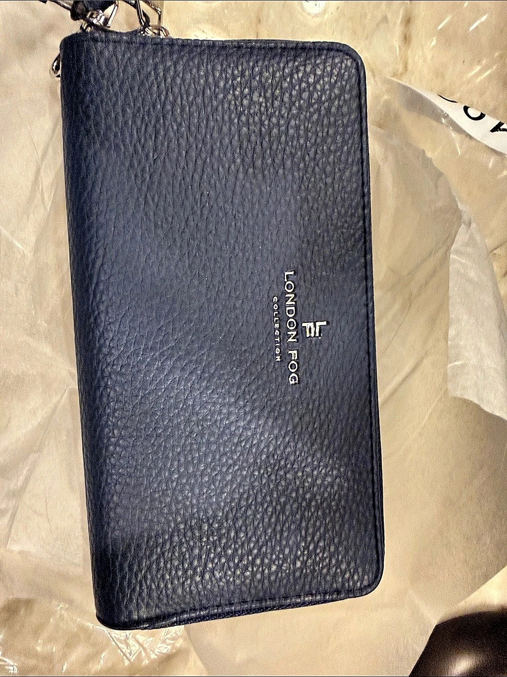 London Fog 100th Anniversary Zip Around Wallet in Navy Blue NWT